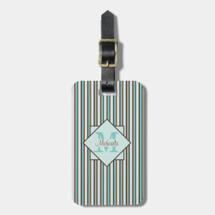Schokolade Braun und Minze Grünstreifen Monogramm Gepäckanhänger