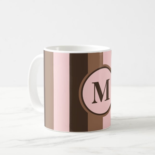 Schokolade, braun und rosa mit Monogramm Kaffeetasse (Vorderseite Links)