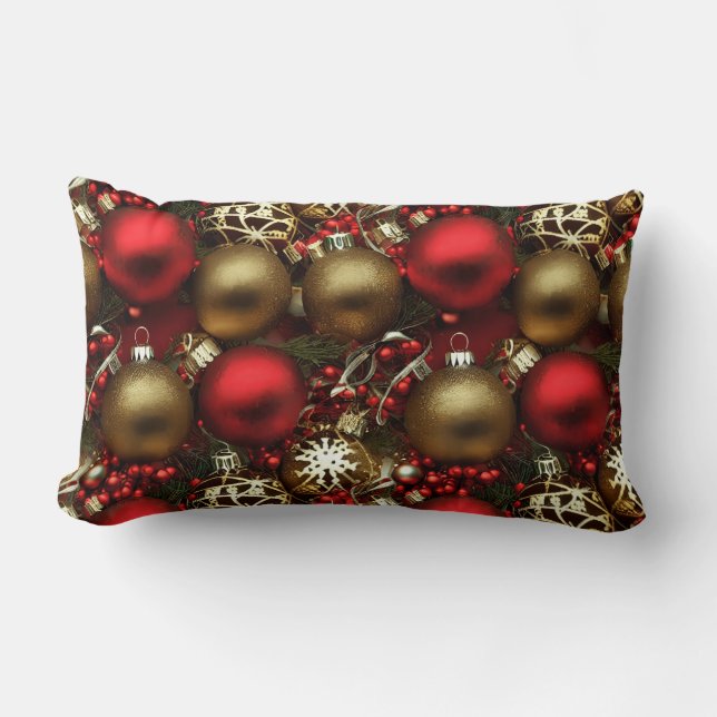 Schokolade Braun und Ruby Rote Weihnachtsschmuck Lendenkissen (Vorderseite)