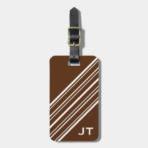 Schokolade Braun und Weißer Pinstrichstoff Monogra Gepäckanhänger