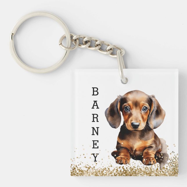 Schokolade Braune Dackel Wurst Hund Personalisiert Schlüsselanhänger (Vorderseite)