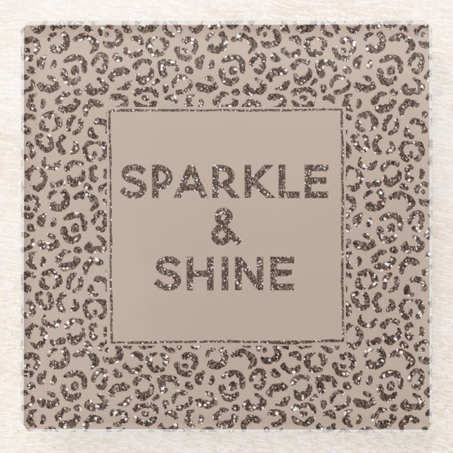 Schokolade Braune Mocha Cream Leopard Glitzer Shin Glasuntersetzer (Vorderseite)