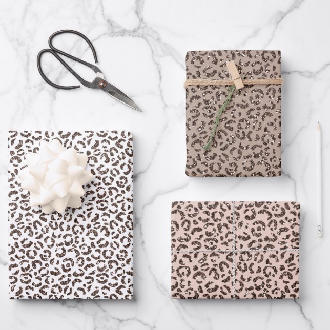 Schokolade Brauner Leopard Glitzer       Geschenkpapier Set (Vorderseite)