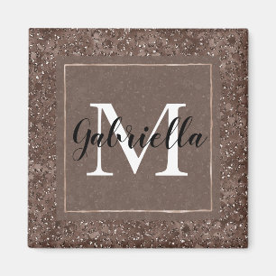 Schokolade Brauner Leopard Glitzer Monogramm Magnet