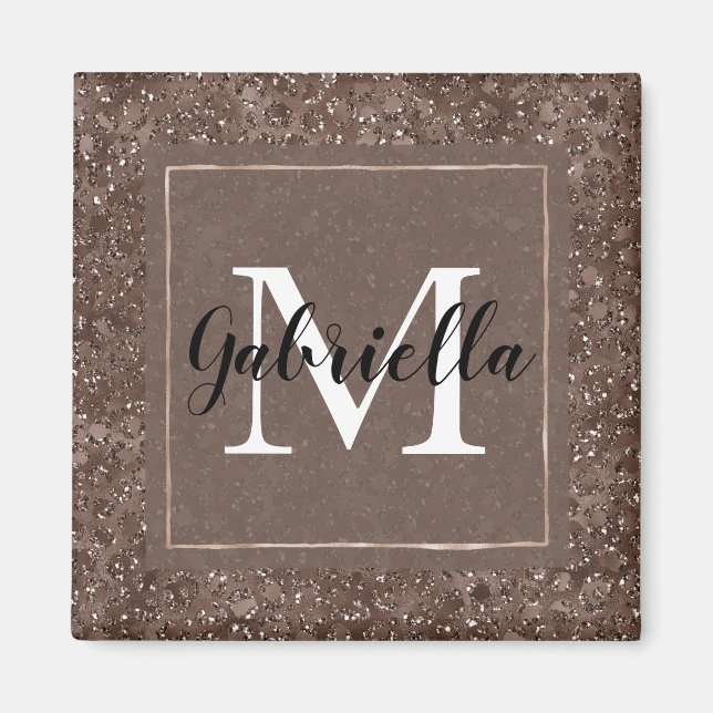 Schokolade Brauner Leopard Glitzer Monogramm Magnet (Vorne)