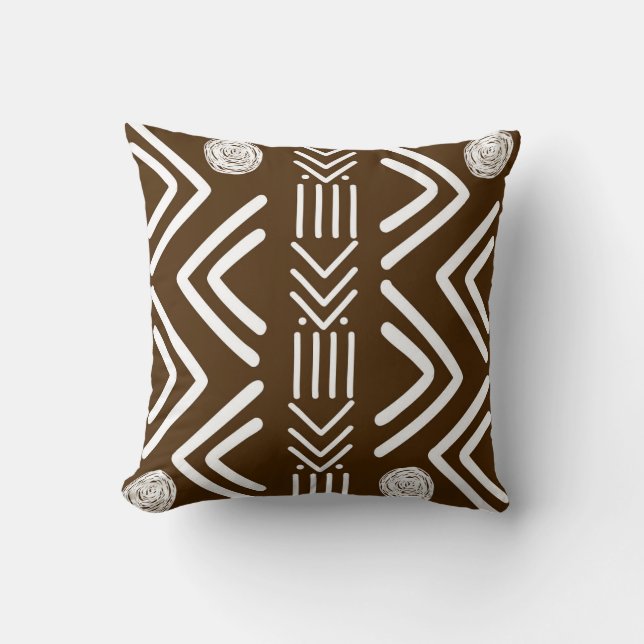 Schokolade Brown African Bogolan Tribal Design Kissen (Vorderseite)