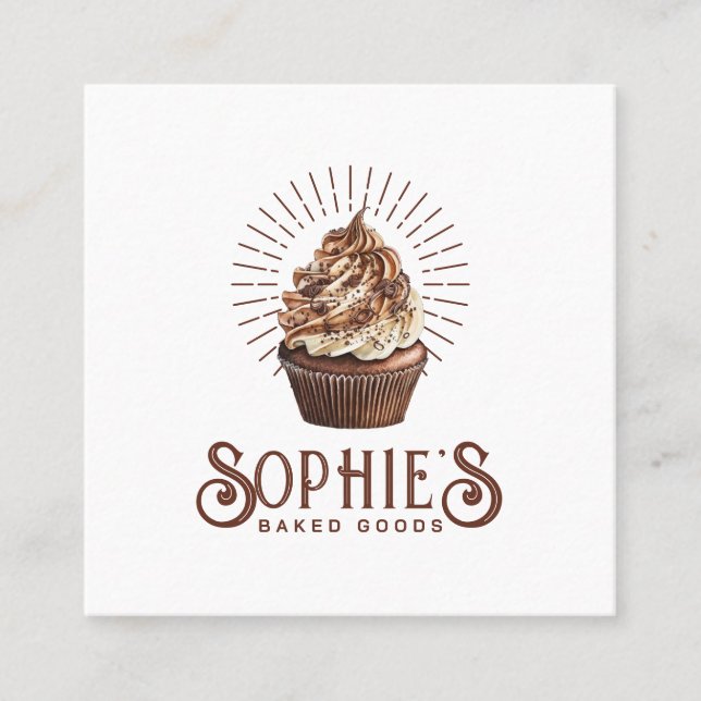 Schokolade Brown Baker Bäckerei Cupcake Logo Quadratische Visitenkarte (Vorderseite)