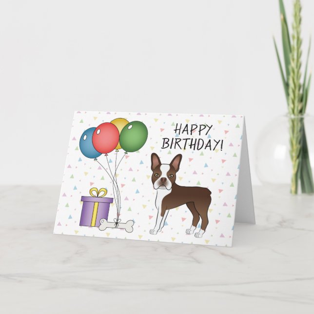 Schokolade Brown Boston Terrier Happy Birthday Karte (Vorderseite)