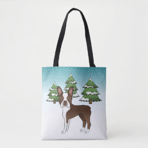 Schokolade Brown Boston Terrier in einem Winterwal Tasche