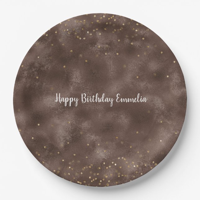 Schokolade Brown Gold Confetti Pappteller (Vorderseite)