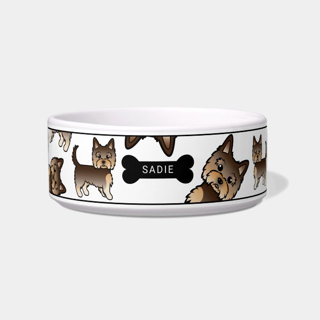 Schokolade Brown Yorkie Dogs Pattern & Name Napf (Vorderseite)
