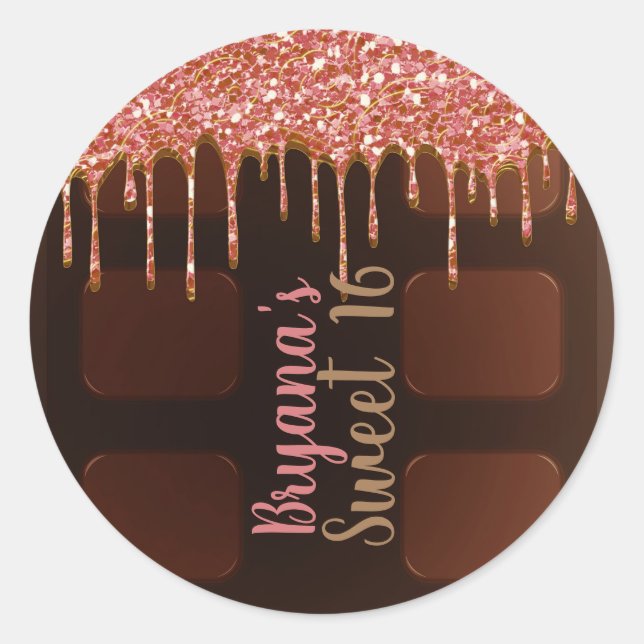 Schokolade Candy Bar Pink Glitzer Tropfen Sweet 16 Runder Aufkleber (Vorderseite)