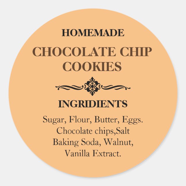 Schokolade Chip Cookies Etikett Aufkleber (Vorderseite)