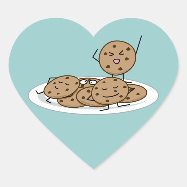 Schokolade Chip Cookies gebackene Tellerdessert Herz-Aufkleber (Vorderseite)