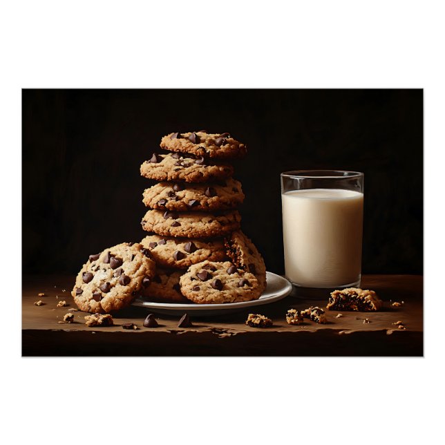 Schokolade Chip Cookies und Milchmalerei Poster (Vorderseite)