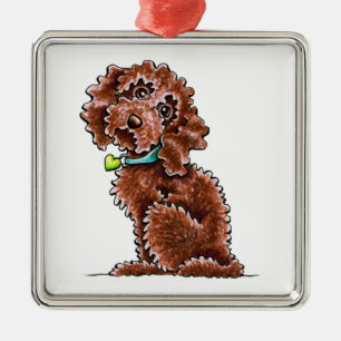 Schokolade Cockapoo Herz-Kragen Silbernes Ornament