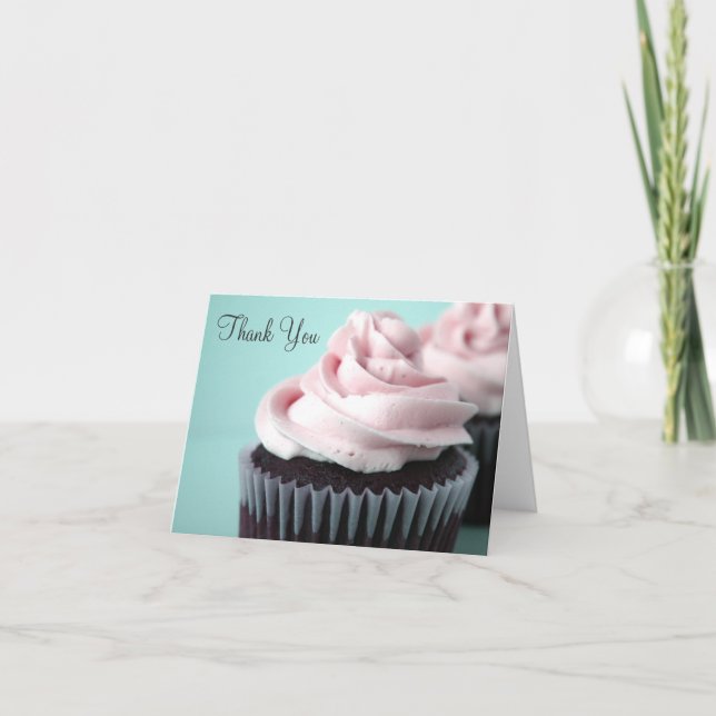 Schokolade Cupcakes Pink Vanilla Zuckerguss Vielen Dankeskarte (Vorderseite)
