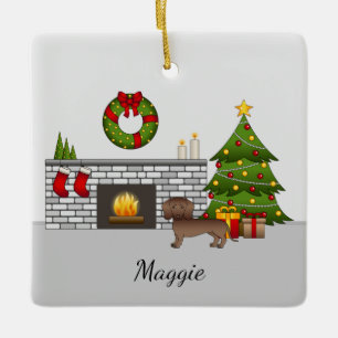 Schokolade Dackel mit glattem Coat - Weihnachtsrau Keramikornament