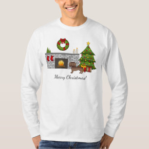 Schokolade Dackel mit glattem Coat - Weihnachtsrau T-Shirt