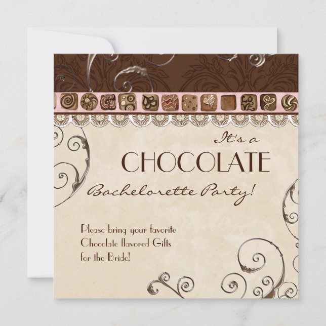 Schokolade Damask Swirl Batchelorette Party Einlad Einladung (Vorderseite)