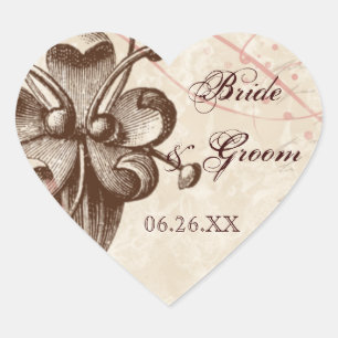 Schokolade Damask Swirl Gefallen Tag oder Siegel Herz-Aufkleber