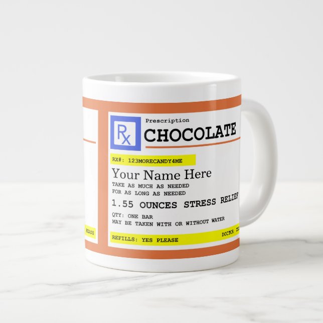 Schokolade der Verschreibung, benutzerdefinierbare Jumbo-Tasse (Vorderseite Rechts)
