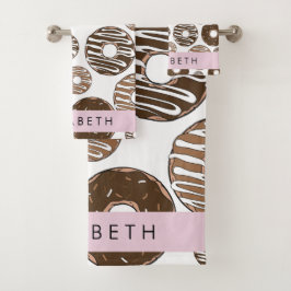 Schokolade Donuts, Karamellabüsse, Icing, Ihr Name Badhandtuch Set