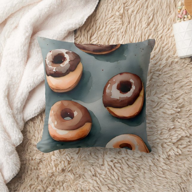 Schokolade Donuts Wasserfarbe Kissen (Decke)