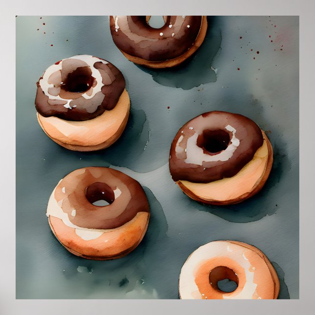 Schokolade Donuts Wasserfarbe Poster (Vorne)