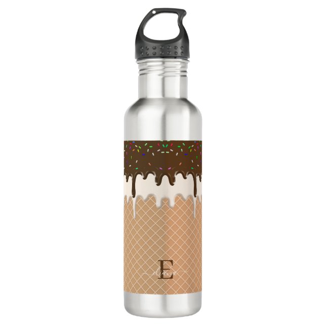 Schokolade Eiscreme Waffelkronensprinkle Monogramm Edelstahlflasche (Vorderseite)