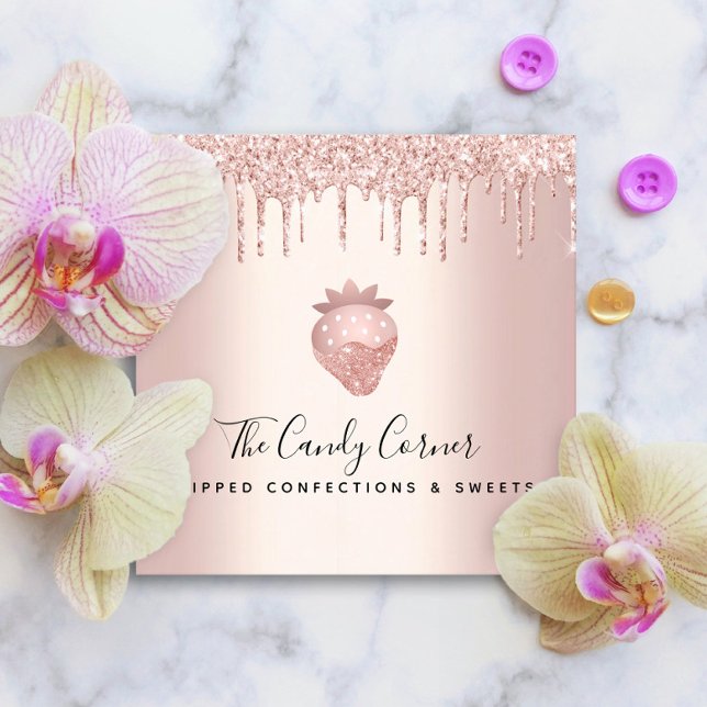 Schokolade Erdbeere Confection Rose Gold Glitzer Quadratische Visitenkarte (Von Creator hochgeladen)