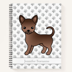 Schokolade, glatter Coat Chihuahua Hund und benutz Notizbuch