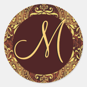 Schokolade Gold Monogram M Damask Wedding Sticker 