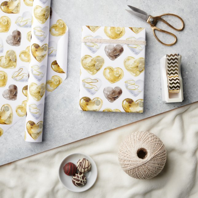 Schokolade Gold White Hearts Geburtstag Geschenkpapier (Kunsthandwerk)