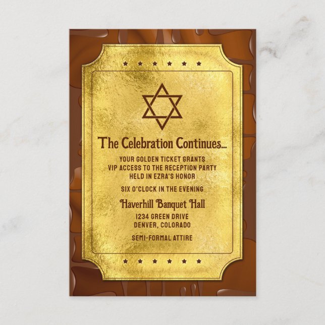Schokolade Golden Ticket Bat Bar Mitzvah Empfang Begleitkarte (Vorderseite)