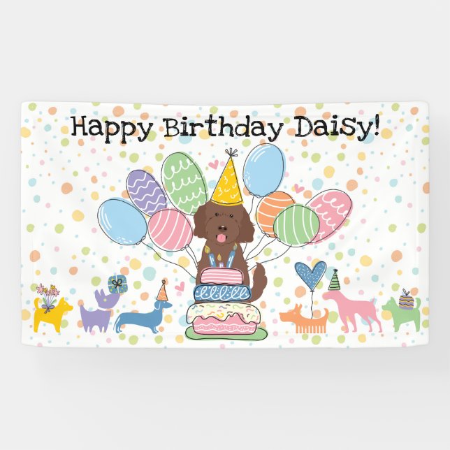Schokolade Goldendoodle Hund Geburtstagsparty Banner (Horizontal)
