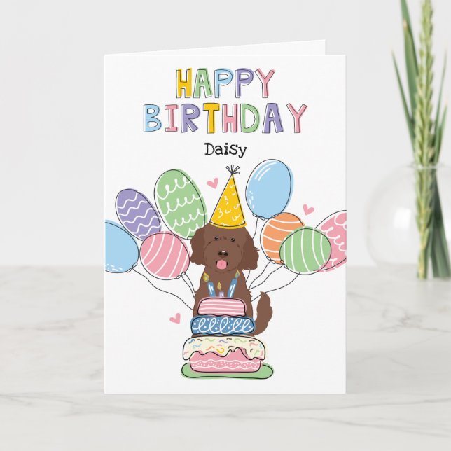 Schokolade Goldendoodle Hund Happy Birthday Card Karte (Vorderseite)