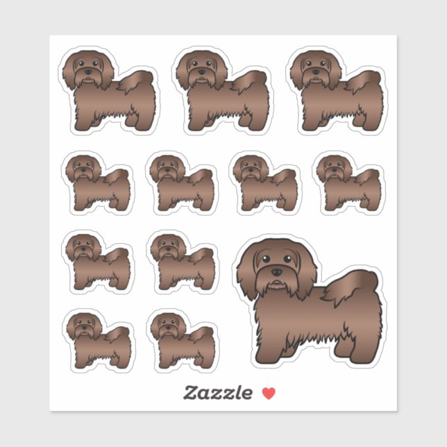 Schokolade Havanese Cute Cartoon Dog Illustratione Aufkleber (Blatt)