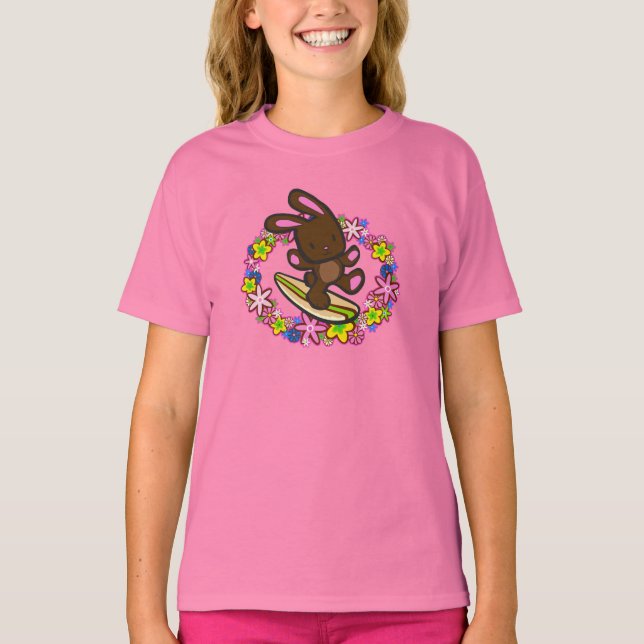 Schokolade Hawaiian Surfing Sonniger Cartoon Rosa T-Shirt (Vorderseite)