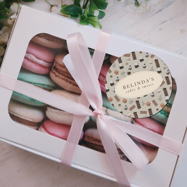 Schokolade Koch Individuelle Name Runder Aufkleber (Chocolate Theme Bakery Chef Custom Name Classic Round Sticker)