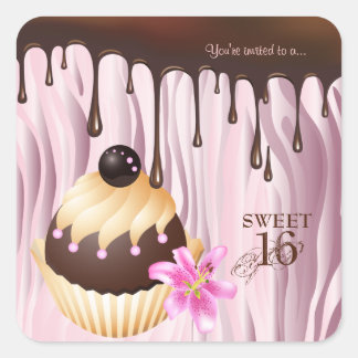 Schokolade Kuchen Kuchen Pink 2 Quadratischer Aufkleber