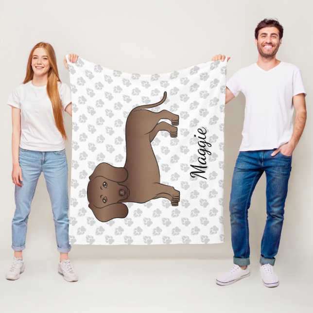 Schokolade Kurze Haare Dackel Cartoon Dog & Name Fleecedecke (Beispiel)