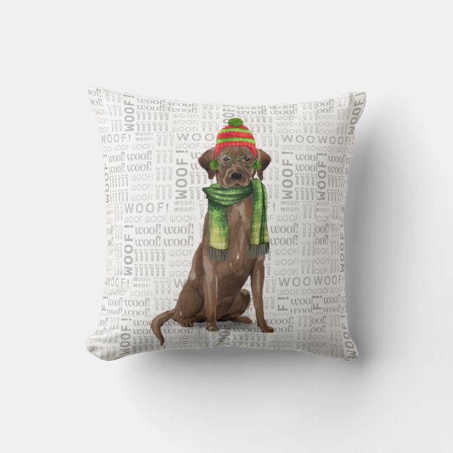 Schokolade LabFunny Dog Lo Weihnachten Kissen (Vorderseite)