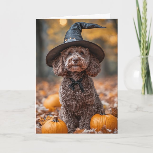 Schokolade Labradoodle Halloween Feiertagskarte (Vorderseite)