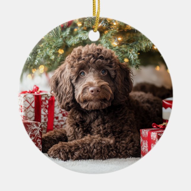 Schokolade Labradoodle Keramik Ornament (Vorne)