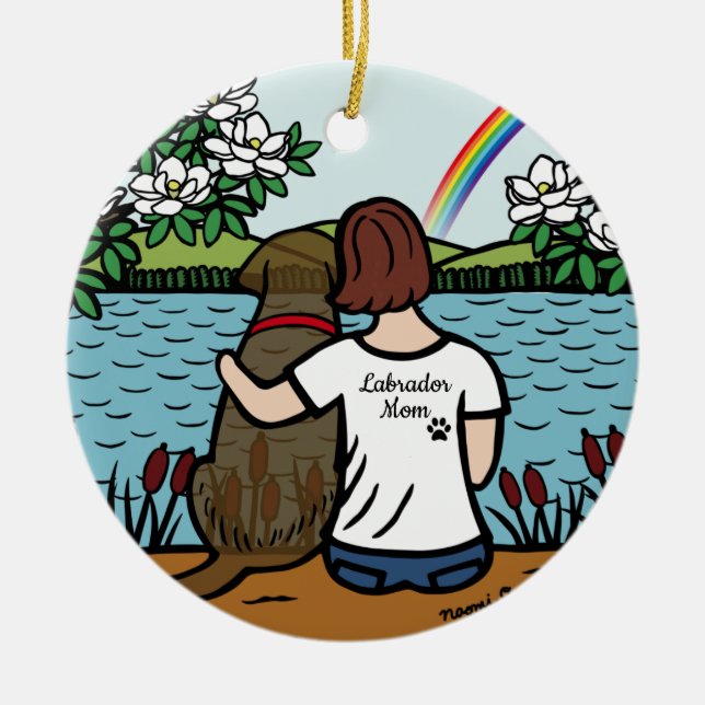Schokolade Labrador Angel und Mama Braun Keramik Ornament (Vorne)