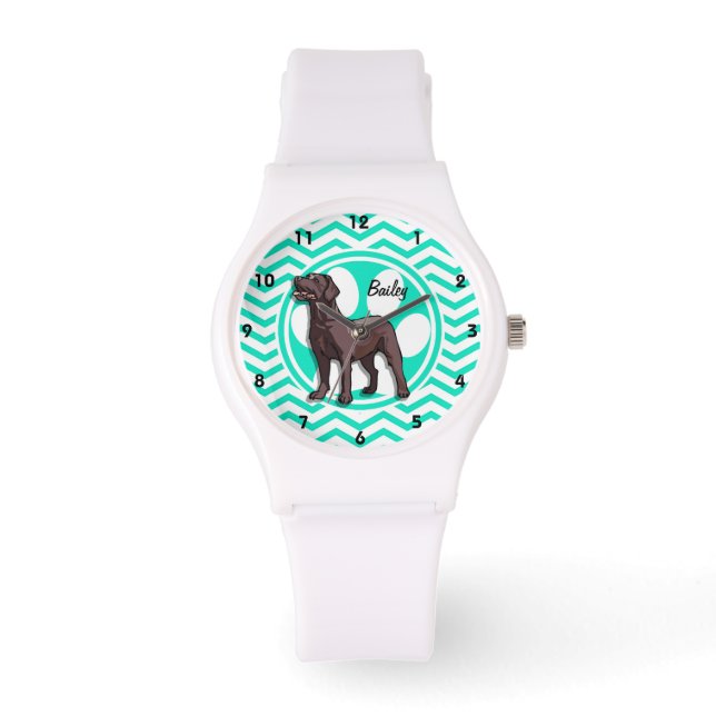 Schokolade Labrador; Aqua Green Zickzack Armbanduhr (Vorderseite)