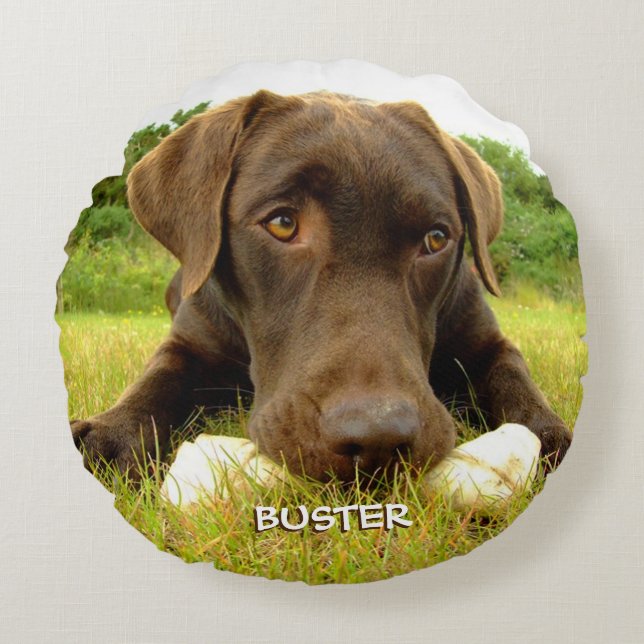 Schokolade Labrador Custom Rundes Kissen (Vorderseite)