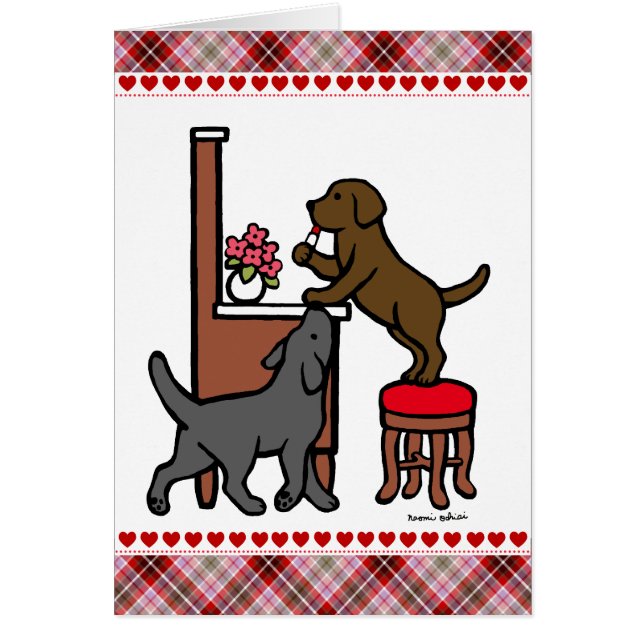 Schokolade-Labrador der Mama und Schwarzes Labor (Vorne)