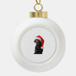Schokolade Labrador Dog Portrait Weihnachtsmannmüt Keramik Kugel-Ornament